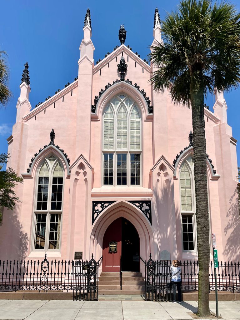 Pink Huguenot Church In French Quarter In Charleston South Carolina