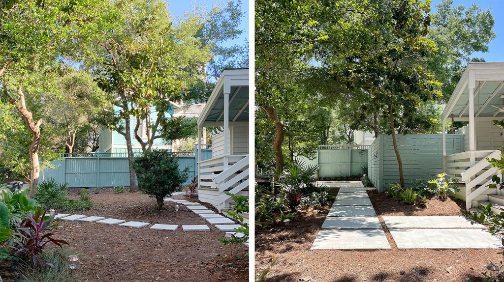 Side by Side Of Walkway Before And After With New Paver Pathway