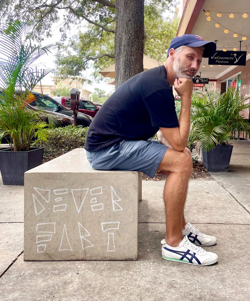 John Sitting On Never Fart Bench in Saint Petersburg Florida