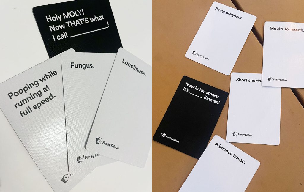Cards Against Humanity Family Edition Sample Cards