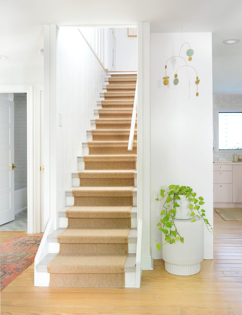 Stairway With Jute Stair Runner In Small Home