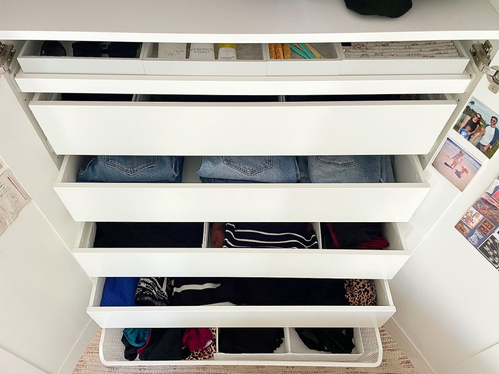 Ikea Pax Wardrobe Closet Drawers Open With Womens Clothes