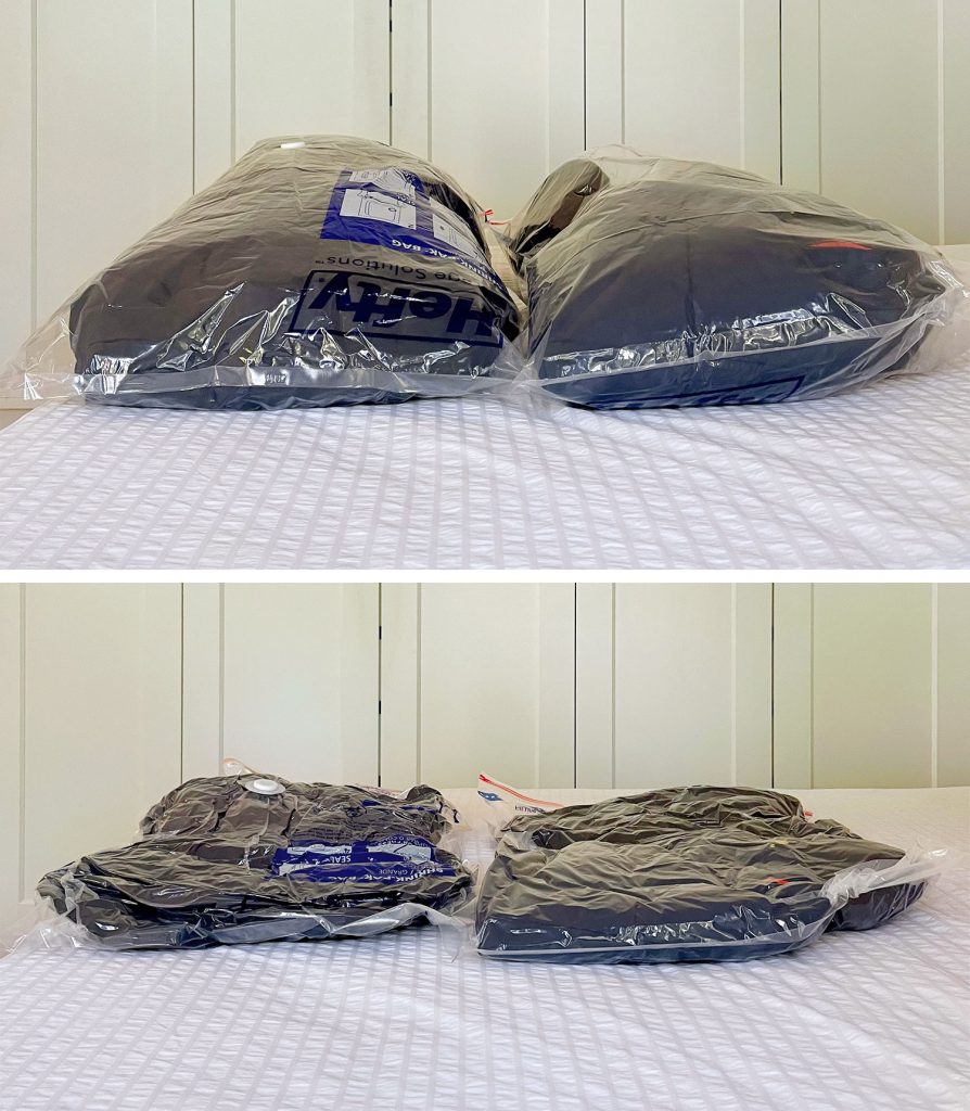 Before And After Of Winter Coats In Shrinking Vacuum Storage Bags
