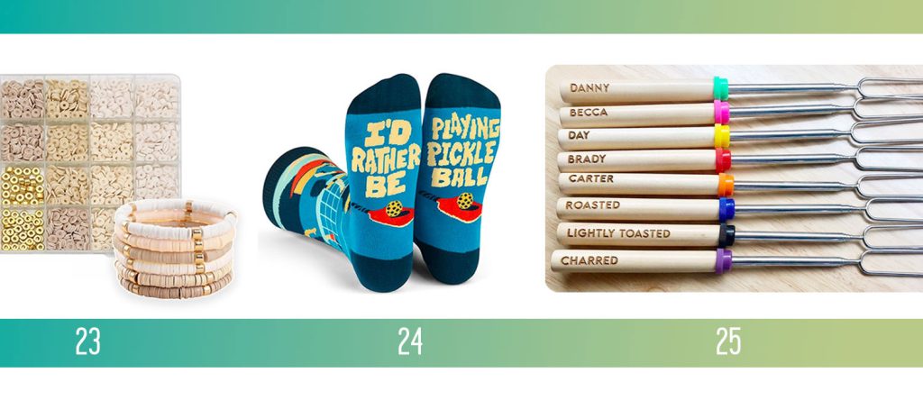 Affordable Holiday Gifts Ideas Bracelet Making Kit Pickeball Socks Personalized Smore Sticks