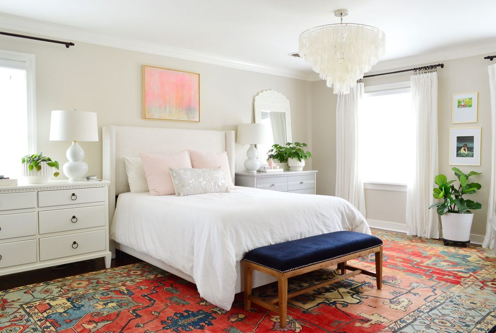 Traditional Bedroom With Capiz Light Fixture And Edgecomb Gray Walls