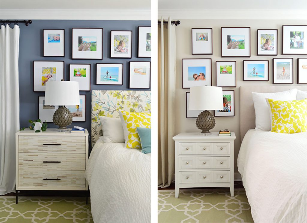 Before And After of Bedroom Painted Benjamin Moore Black Pepper and Benjamin Moore Edgecomb Gray