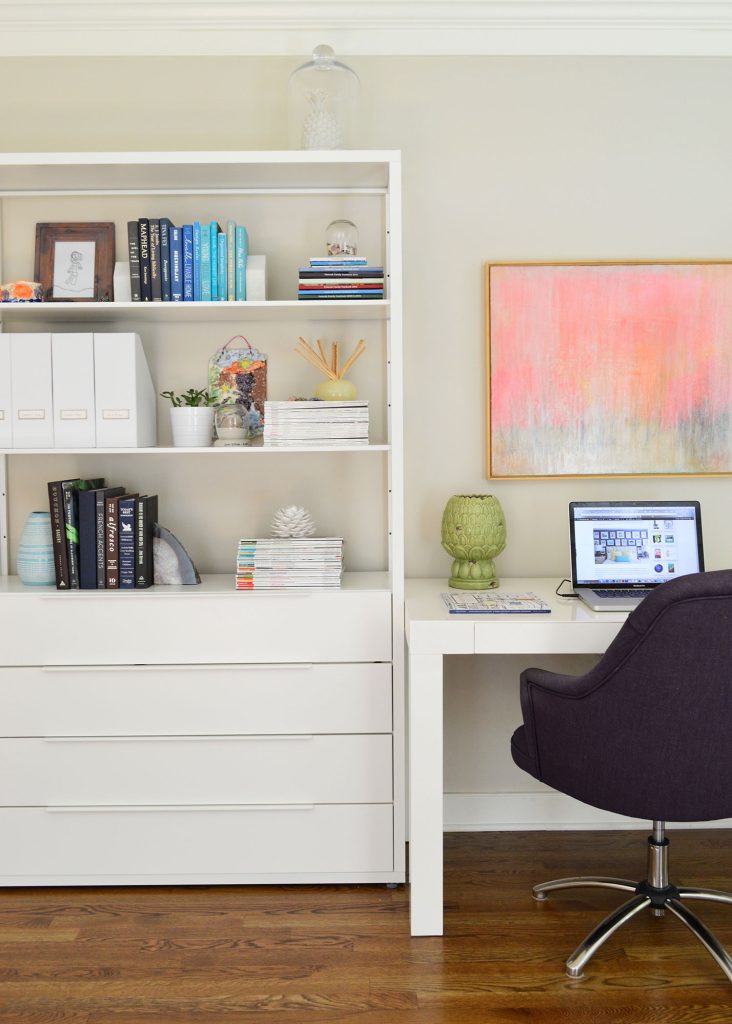 Home Office Desk And Shelves With Edgecomb Gray Paint