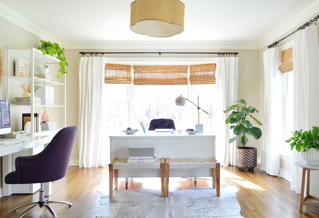 Home Office With Two Desks And Edgecomb Gray Walls