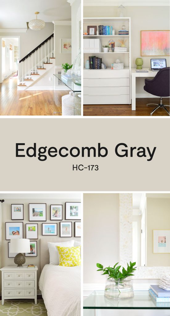 Collage Of Rooms With Benjamin Moore Edgecomb Gray Paint
