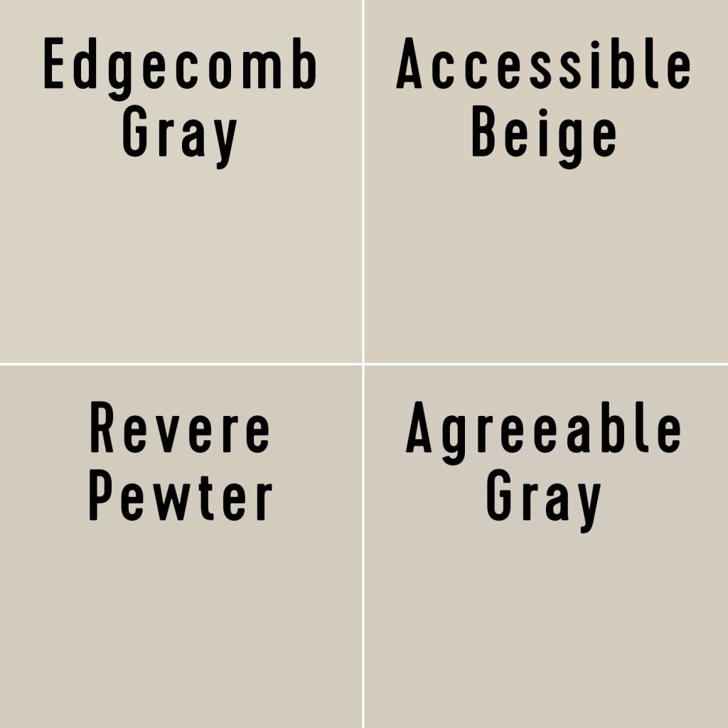 Swatches Of Edgecomb Gray Accessible Beige Revere Pewter Agreeable Gray Side By Side