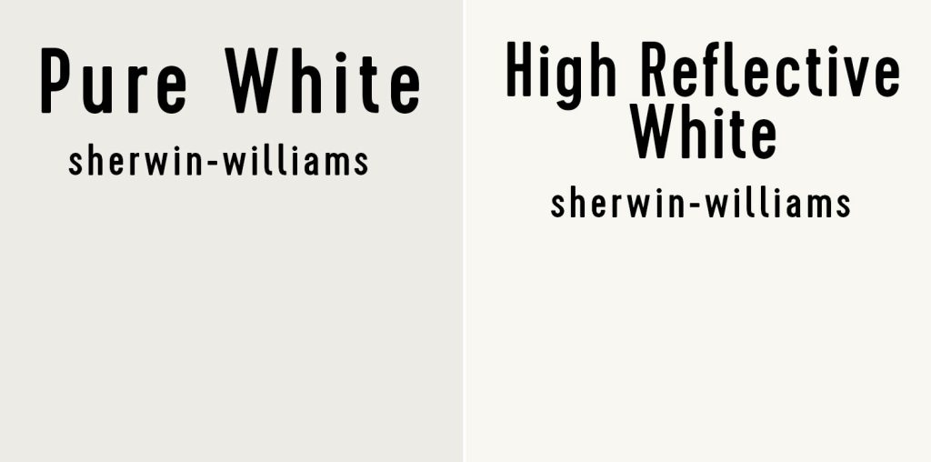 Side by side of Sherwin-Williams Pure White and High Reflective White