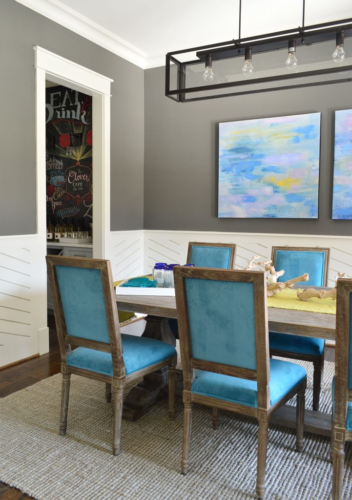 Modern Blue Dining Room Kendall Charcoal Wall And White Wainscoting