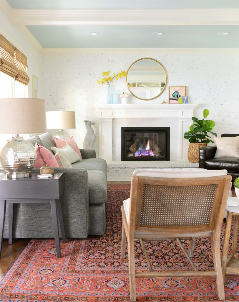 Modern Traditional Living Room With Beams Painted Benjamin Moore Simply White