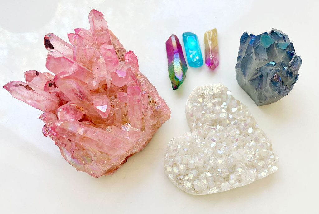 Different Colors of Aura Quartz Rose Rainbow Blue Angle