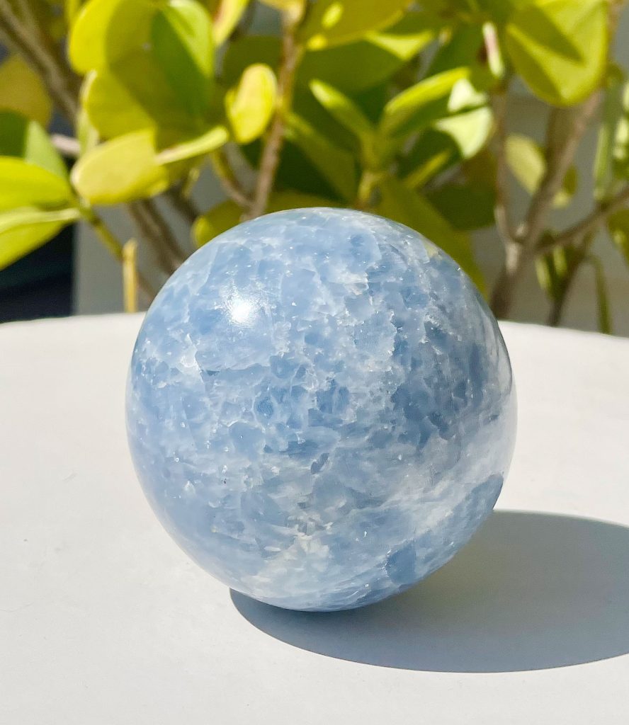 Blue Calcite Sphere With Plant