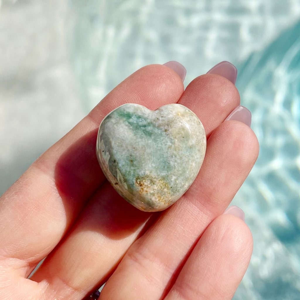 Ocean Jasper Crystal Stone Heart In Hand