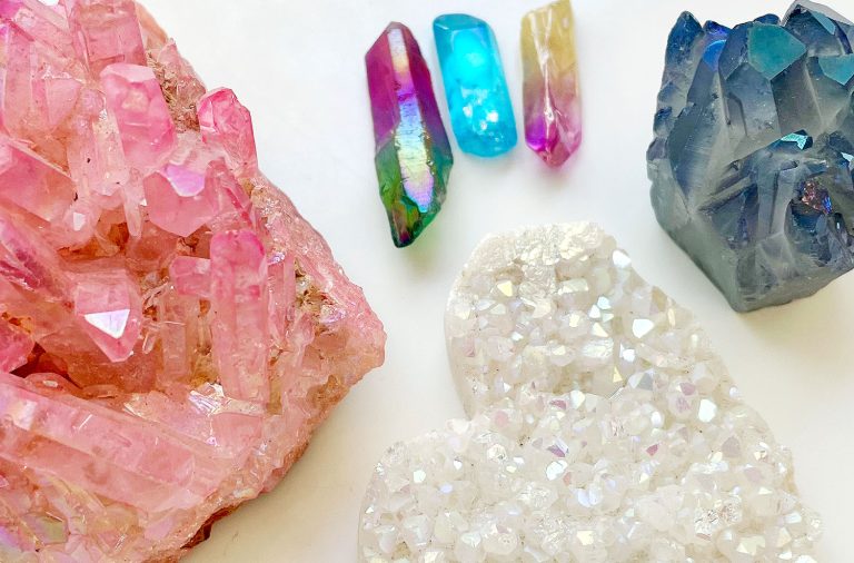 Varieties of Aura Quartz Crystals Rose Rainbow Angel
