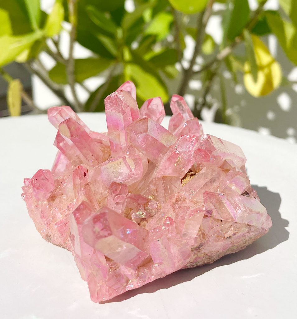 Rose Aura Quartz Crystal Cluster