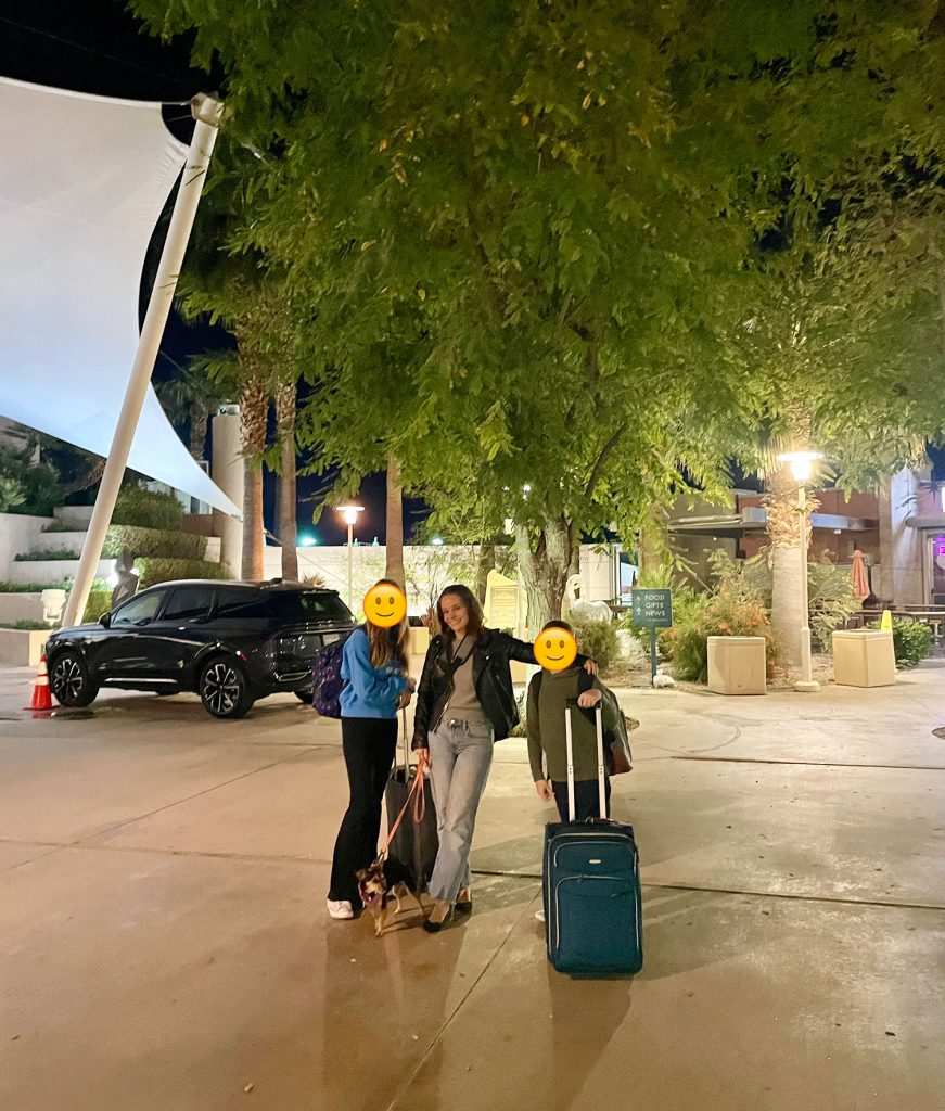 Family at Palm Spring Airport Early Morning Outside