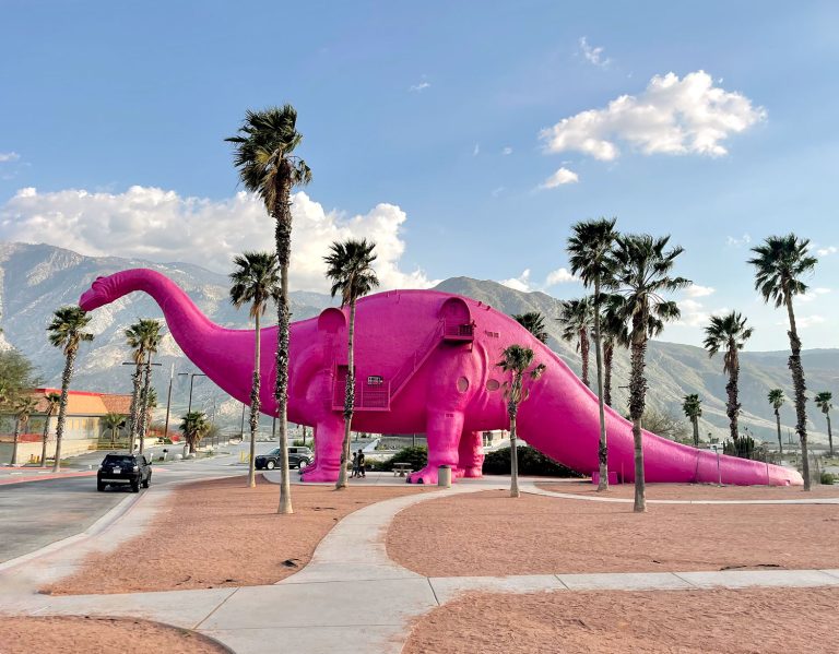 Pink Brontosaurus Statue In Cabazon Dinosaurs Near Palm Springs California