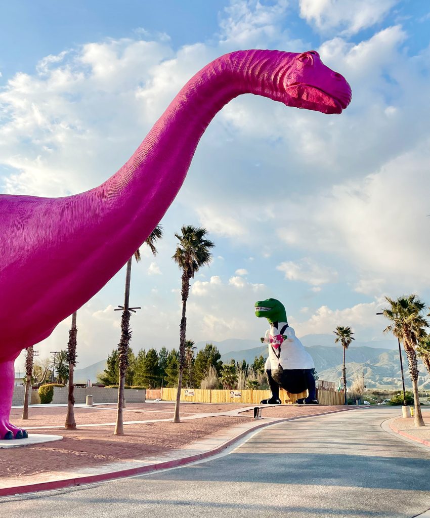 Cabazon Dinosaurs Painted For Valentine's Day