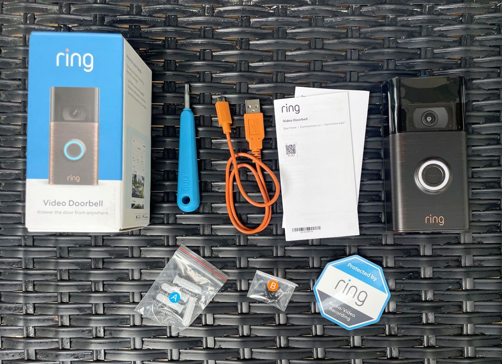 Ring Video Doorbell Box Contents Including Screwdriver Charging Cord Screws