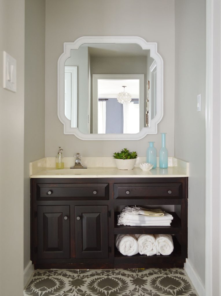 Bathroom Vanity Area With BM Revere Pewter Walls