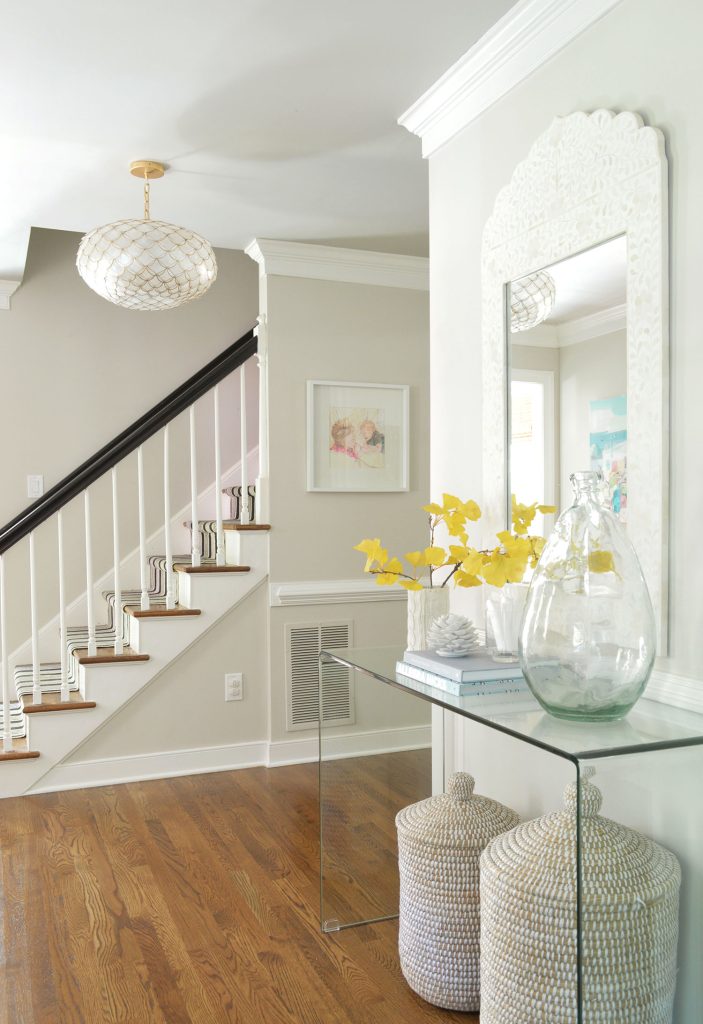 Greige Foyer With Revere Pewter Ceiling and Edgecomb Gray Walls