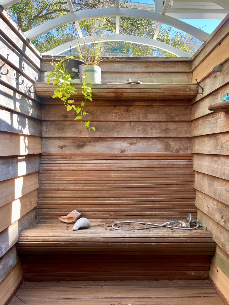 Outdoor Shower With Cedar Planks Replaced