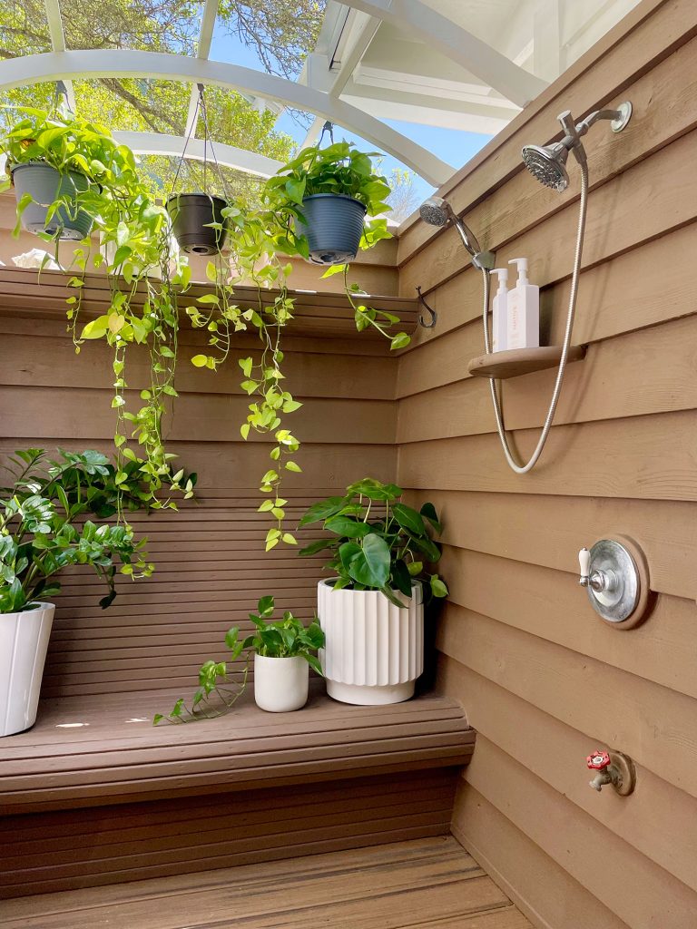 Side Of Outdoor Shower With Behr Solid Stain In Tugboat