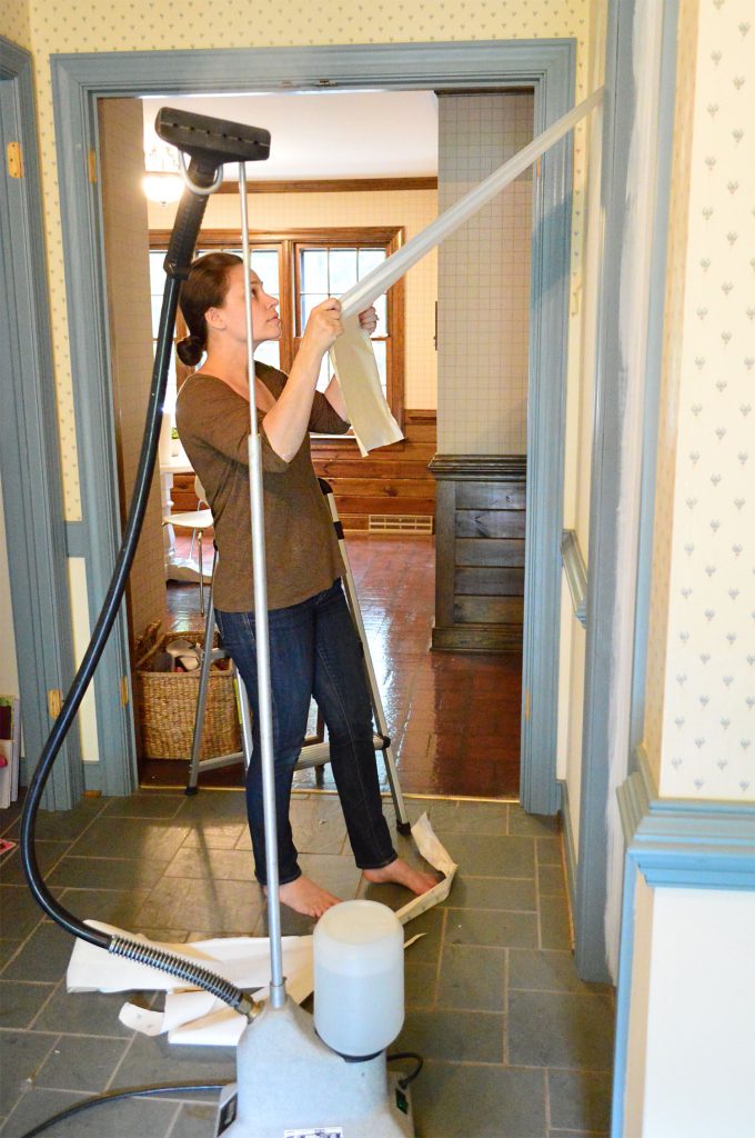 Sherry Pulling Strips Of Wallpaper Off That Have Been Steamed