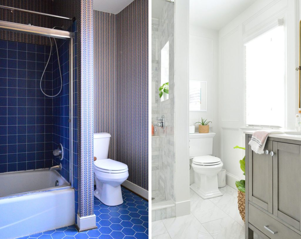 Before After Of Wallpapered Main Bathroom Toilet Area