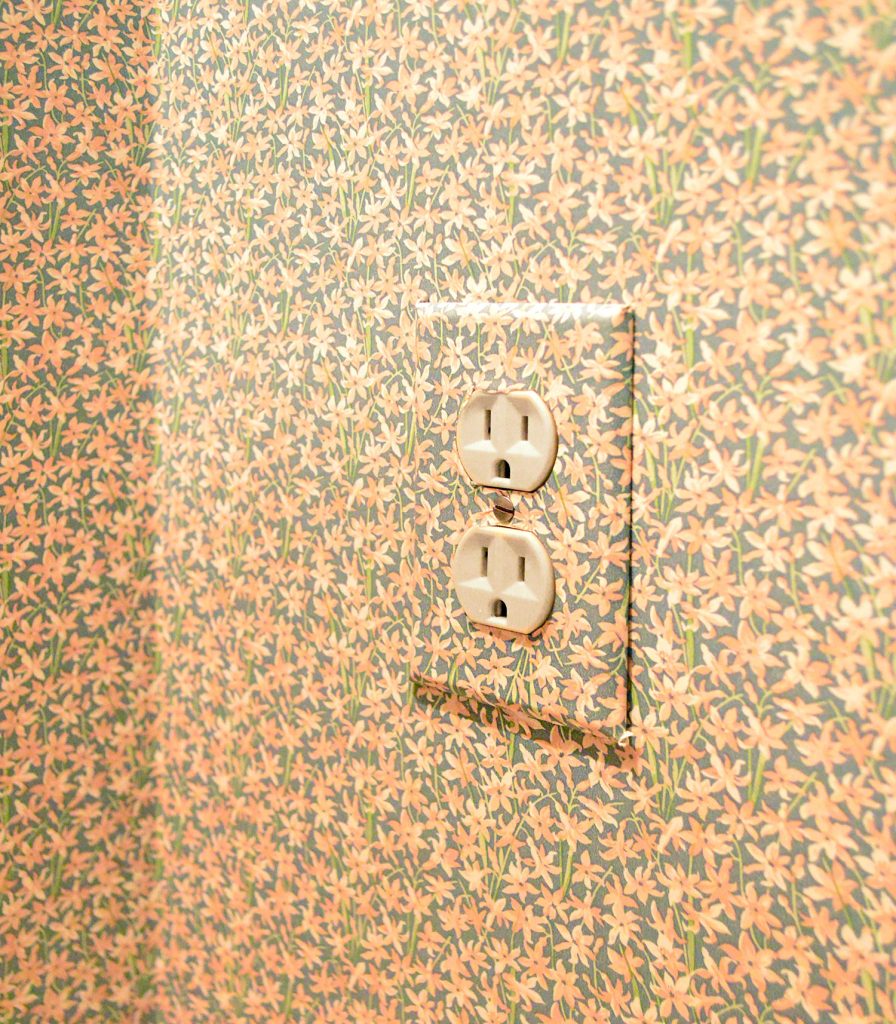 Wall outlet cover with floral wallpaper