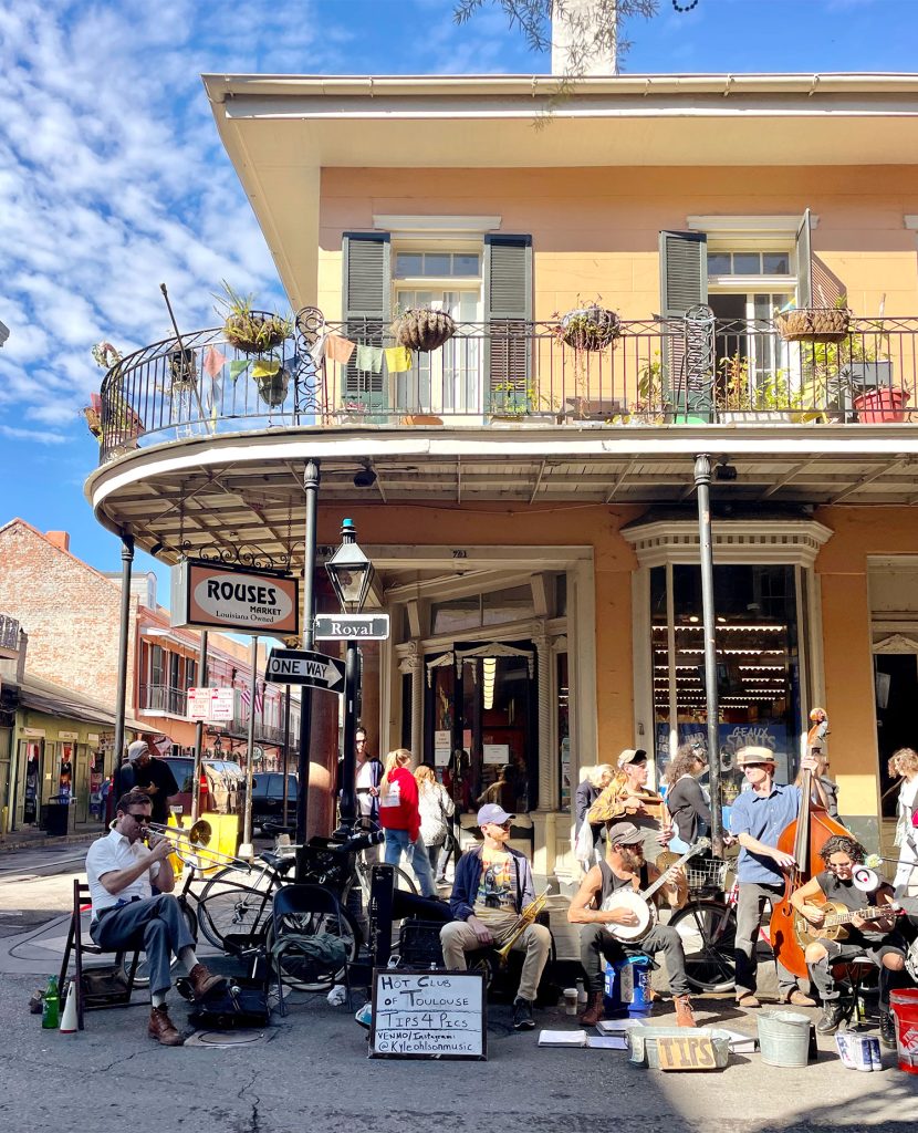 Band Playing On Street Corner In French Quarter New Orleans