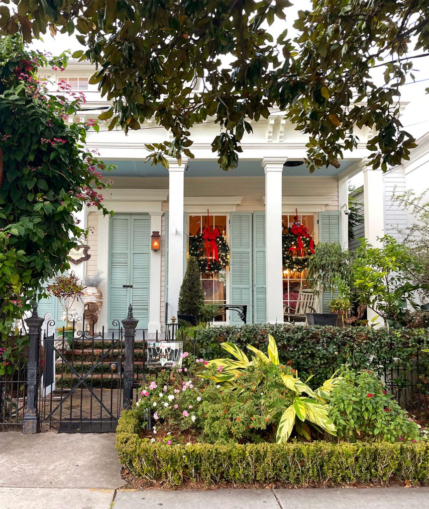 New Orleans Garden District Home Decorated For Christmas Holiday