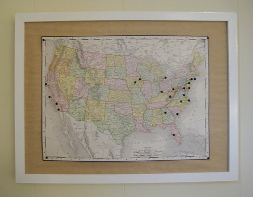 Vintage Framed Map Pin Board Frame Art Travel Project How To Diy Cheap