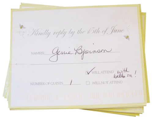 backyard wedding RSVP response cards with bees