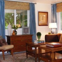 Adding Formal Blue Curtain And Bamboo Blinds