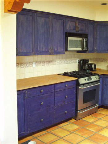 Blue Cabinets Adobe Kitchen