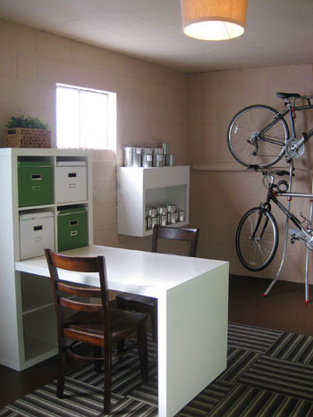 basement after with painted walls and desk