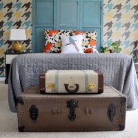 Painting A Multi-Colored Houndstooth Stencil On The Bedroom Wall