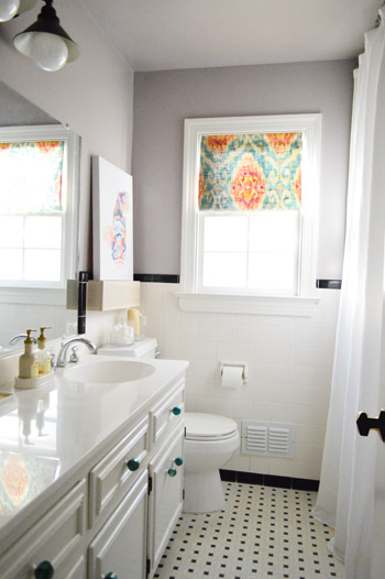 after photo of DIY window shade in bathroom