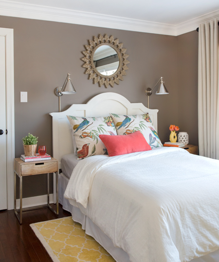 Guest Bedroom After With Brown Sparrow Walls and Yellow Rug