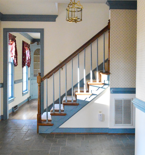Before Photo Of Foyer With Williamsburg Blue Trim And Slate Tile