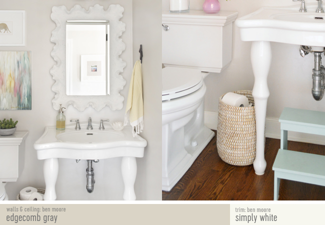 Side By Side Of Modern Half Bathroom With Paint Colors | Edgecomb Gray | Simply White