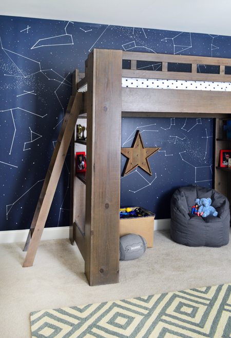 Meninos Outer-Space-Bedroom-Loft-Bed-Constellation-Wall