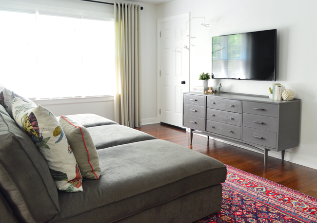 Long Chaise Sofa Facing TV In Bonus Room