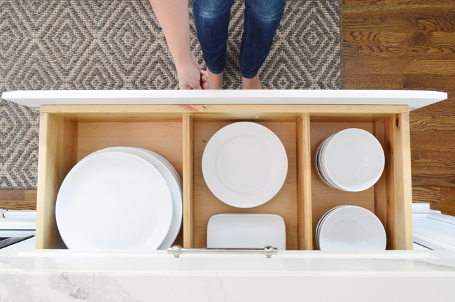 white-kitchen-remodel-plate-drawer-open