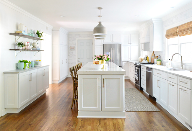 reclaimed wood shelves white kitchen