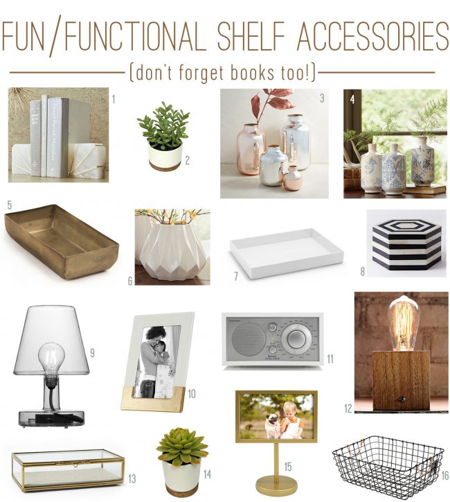 fun and functional neutral bookshelf accessories 